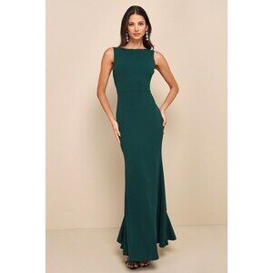 Lulus Exquisite Refinement Emerald Backless Bow Ruffled Maxi Dress Green